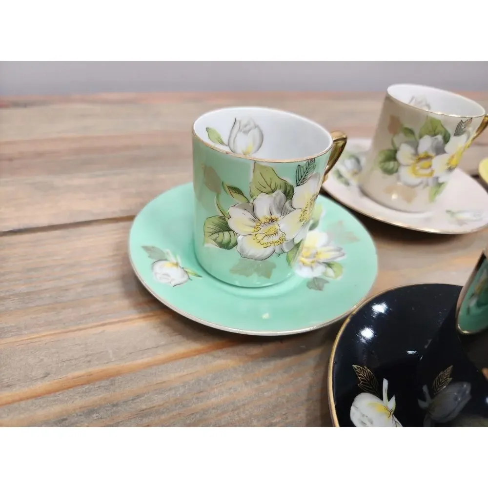 Victorian Porcelain Tea Espresso Cups Saucers Floral Gold Accent Arnalt Creation
